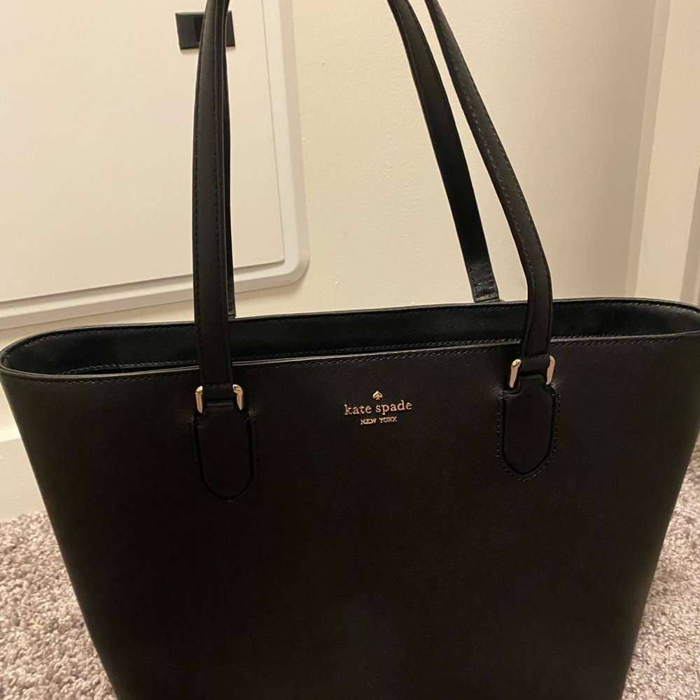 Kate Spade Black Tote with Textured Leather and Long Handles